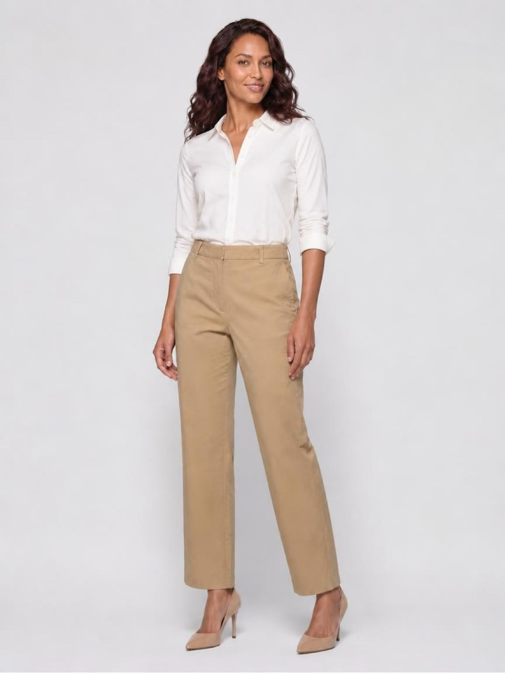 Vince Women’s Khaki High Waisted Cotton Pants Lightweight Straight Leg